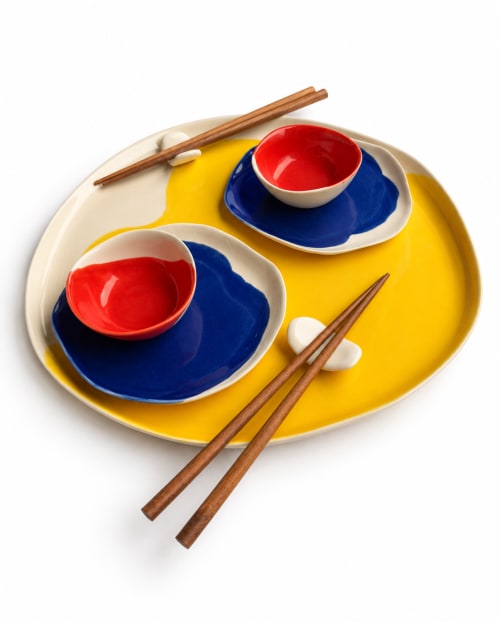 Bauhaus Sushi Set for Two — Round Plates | Platter in Serveware by Pottery & Poetry