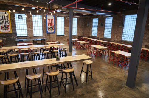 Wooden table top and chairs | Tables by Goebel & Co. Furniture | 4 Hands Brewing Co in St. Louis