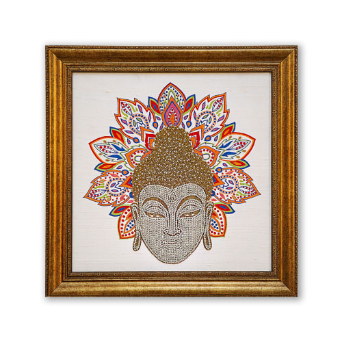 Buddha Wall Decor, Hand stitched Embroider Needlepoint Frame | Embroidery in Wall Hangings by MagicSimSim