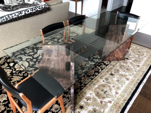 Glass Top Trestle Table | Dining Table in Tables by Zawalich Woodwork + Design