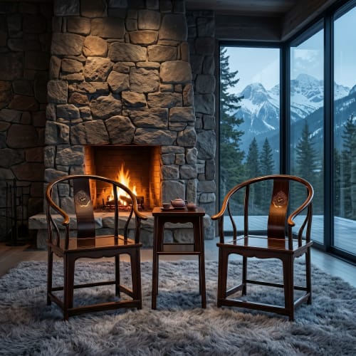 Legacy Imperial Horseshoe Armchair Trio with Zen Deer Relief | Chairs by Dynasty Artisan