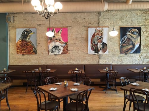 Robin, Fox, Fox & Kit and Sparrow | Paintings by Natalie Jo Wright | Wendigo in Stoughton