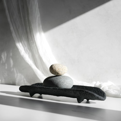 Oval Curved Footed Tray in Carbon Black Concrete | Decorative Tray in Decorative Objects by Carolyn Powers Designs