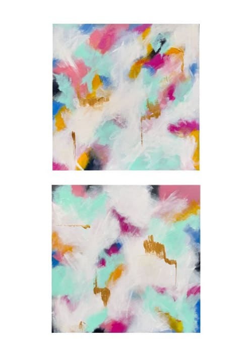 Multi-Color and Vibrant Diptych on Large Square Canvases | Oil And Acrylic Painting in Paintings by Ariane Callender Abstract Artist