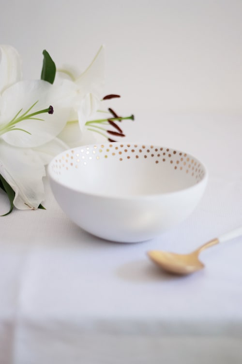 White and Gold Dots Bowl | Tableware by Sofia Sustelo