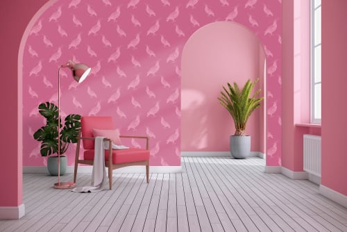Fancy Pigeon | Pale Pink On Punch | Wallpaper in Wall Treatments by Weirdoh Birds