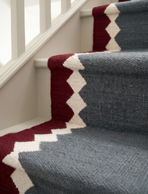 Handwoven Wool Bordeaux & Slate Stair Runner | Runner Rug in Rugs by Evergreen Carpets