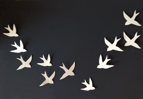 Flock - 11 Porcelain Ceramic Wall Art Swallows | Wall Sculpture in Wall Hangings by Elizabeth Prince Ceramics