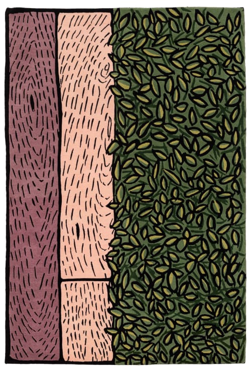 "Rose Realm" Handmade Rug, Pink, Green, Floral Theme, Modern | Area Rug in Rugs by Sergio Mannino Studio