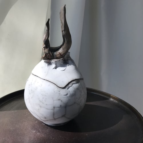 Naked Raku Jar With Driftwood | Vases & Vessels by Helene Fleury