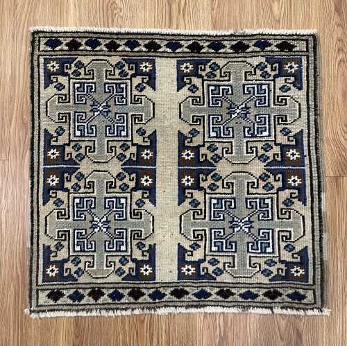 Hand-woven Turkish Rug Doormat| 2.1 x 2.2 | Small Rug in Rugs by Wool and Rug