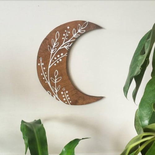 Crescent moon wall wood wall hanging | Wall Sculpture in Wall Hangings by Studio Wildflower
