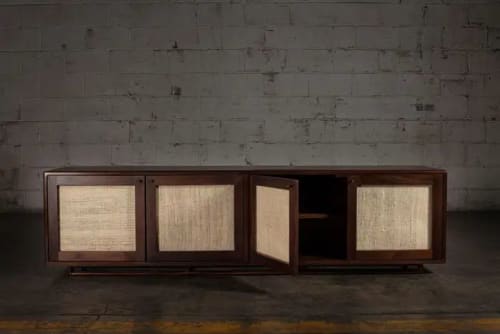 Contemporary Ixtle Solid Walnut Finish Credenza | Storage by Aeterna Furniture