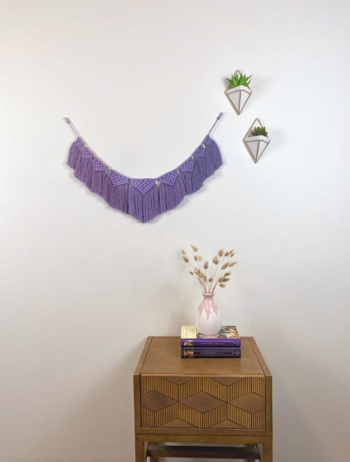 Purple Dip Dyed Macramé Garland - Lavender Gradient Banner | Macrame Wall Hanging by Cosmic String Fiber Art