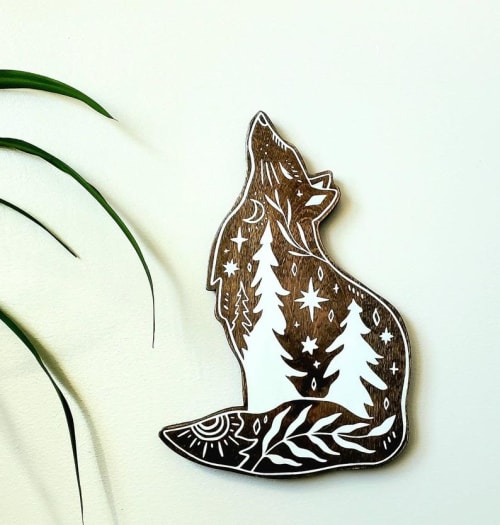 Wolf wood wall art, handpainted woodland decor | Wall Sculpture in Wall Hangings by Studio Wildflower