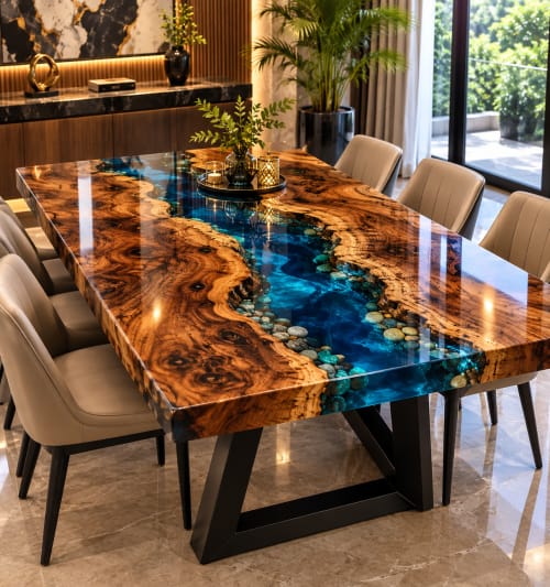 Luxury Handmade Epoxy Resin Dining Table | Live Edge Wood Ri | Tables by SK EPOXY CRAFT