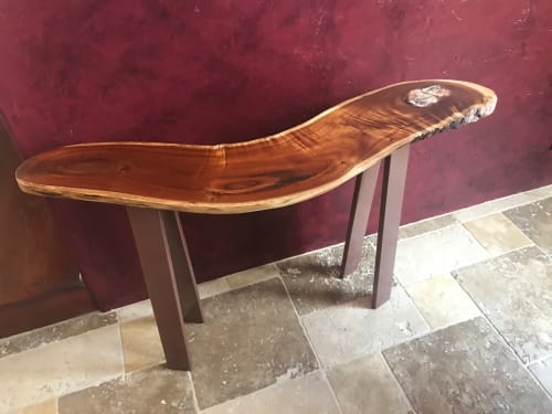CURLY KOA ACCENT TABLE WITH JASPER AND COPPER INLAY