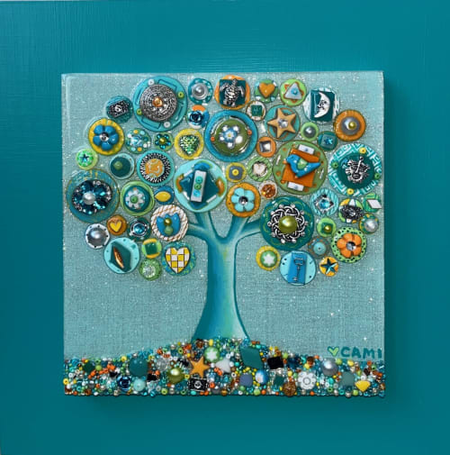 Tree of Love - "Aqua Love" | Mixed Media by Cami Levin