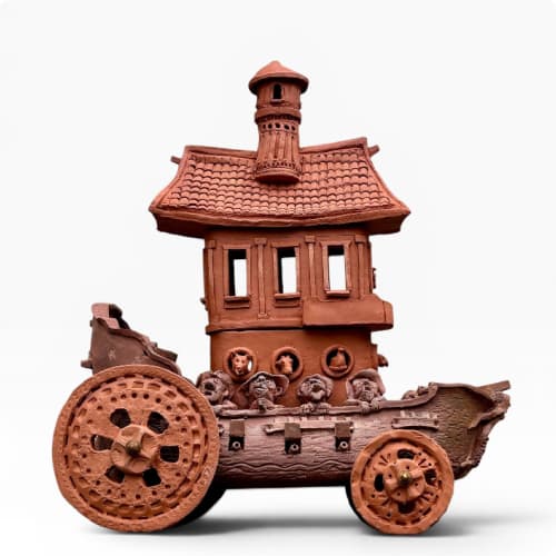 Terracotta Ship On Wheels Fantasy Sculpture | Public Sculptures by RailroadWare Lighting Hardware & Gifts