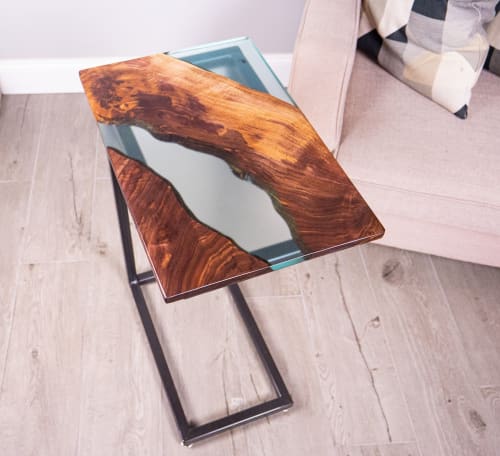 Walnut C Table || Laptop Table || Sofa Table | Tables by Woodland Steelworks