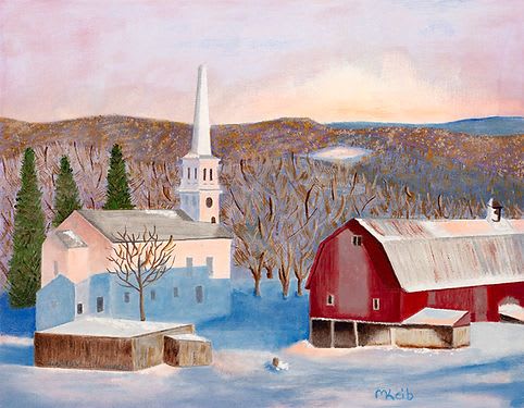 Country Chuch and Barn- Vibrant Giclée Print | Prints in Paintings by Michelle Keib Art