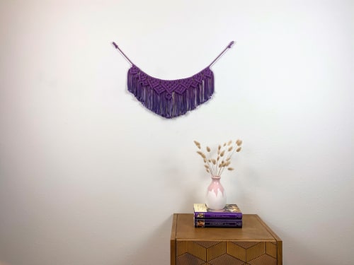 Dark Purple Dip Dyed Macramé Garland - Violet Bohemian Décor | Macrame Wall Hanging by Cosmic String Fiber Art