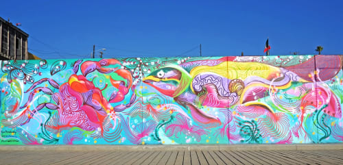 Playas de Tijuana Malecón Collaboration Mural | Street Murals by David Peña