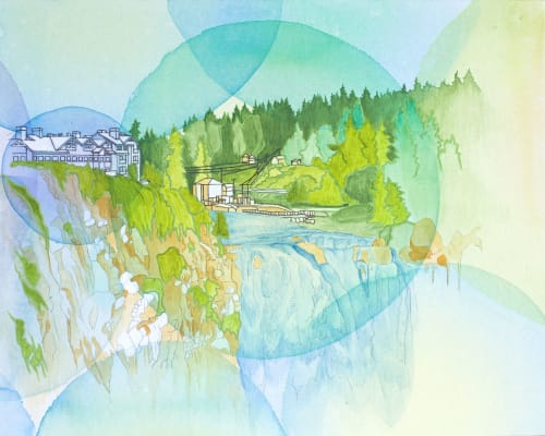 Wanderlust 02 (Snoqualmie Falls) | Oil And Acrylic Painting in Paintings by Elizabeth Gahan