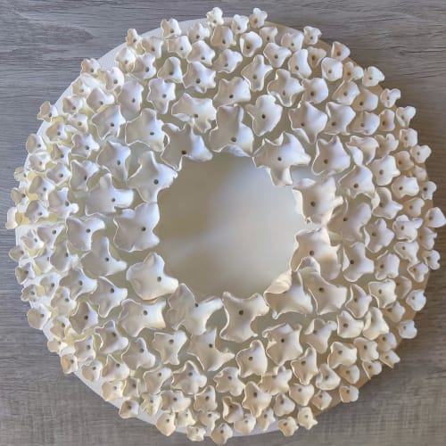 White wall sculpture on 12" round canvas, organic wall art | Wall Hangings by Natasha Kanevski