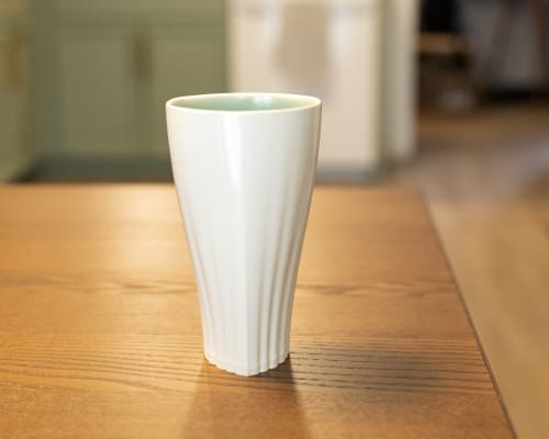 Draped Pint Cup With White and Green Glaze | Cups by M.L. Pots