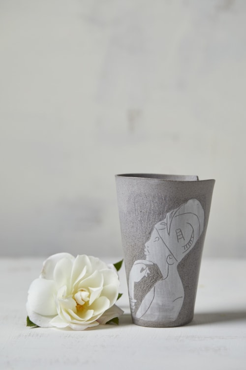 White Portrait Pottery Mug | Drinkware by ShellyClayspot