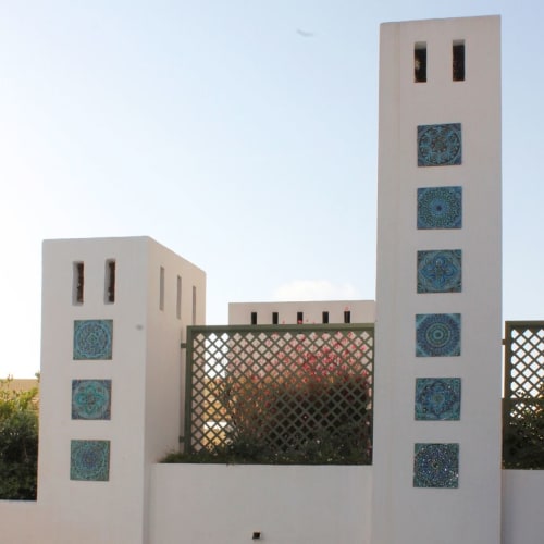 Set of 9 large turquoise tiles Outdoor wall art installation | Wall Sculpture in Wall Hangings by GVEGA