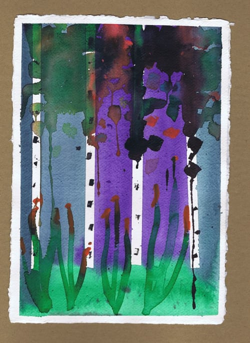 Birch Trees - Original Watercolors | Watercolor Painting in Paintings by Rita Winkler - "My Art, My Shop" (original watercolors by artist with Down syndrome)