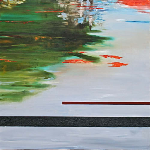 Juxtaposed on Green, 76x76 cm Oil & Sand on Canvas | Paintings by Michele Krauss