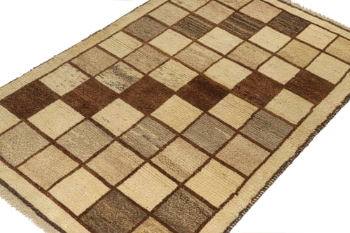 Vintage Gabbeh rug in Beige, Brown and Gray Square Geometric | Area Rug in Rugs by Rug and Kilim