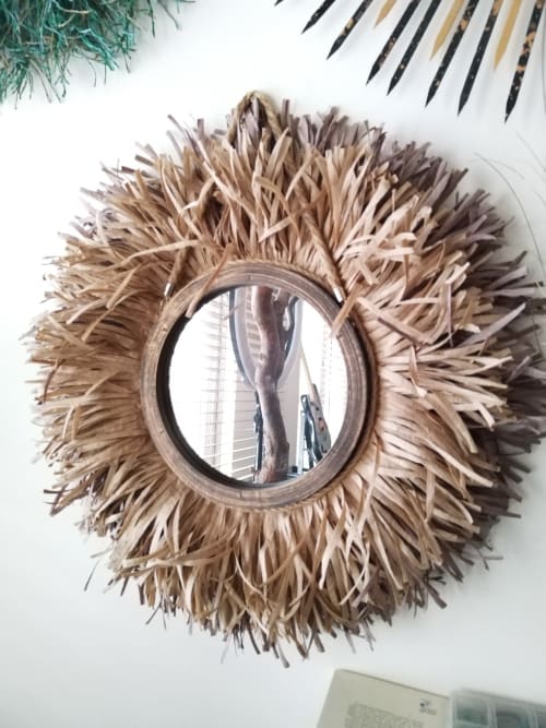 Raffia Mirror, Single Round Raffia Mirror, Boho Mirror, Wall | Decorative Objects by Magdyss Home Decor