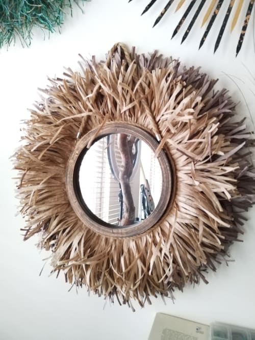 Raffia Mirror, Single Round Raffia Mirror, Boho Mirror, Wall | Decorative Objects by Magdyss Boutique