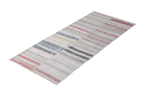 Modern Patchwork Kilim Runner in Gray Multicolor Stripe | Area Rug in Rugs by Rug and Kilim