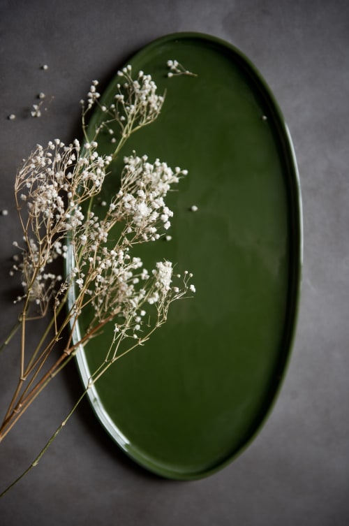 Handmade Oval Porcelain Serving Platter. Green | Ceramic Plates by Creating Comfort Lab