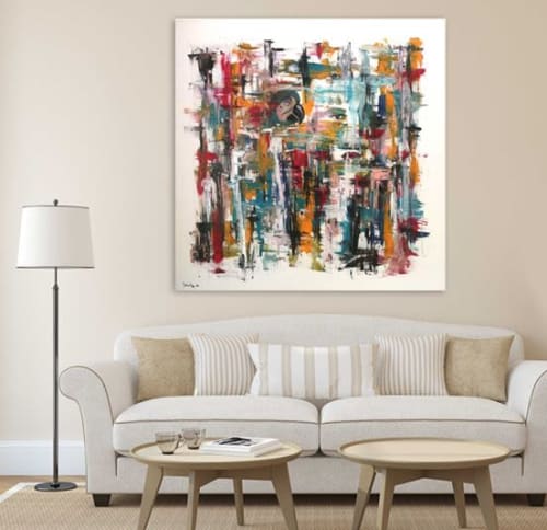 "Lines and Parrot" | Oil And Acrylic Painting in Paintings by Shirly Maimom Art