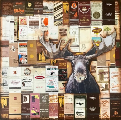 Another Vintage Moose | Mixed Media by Laura Van Horne Art