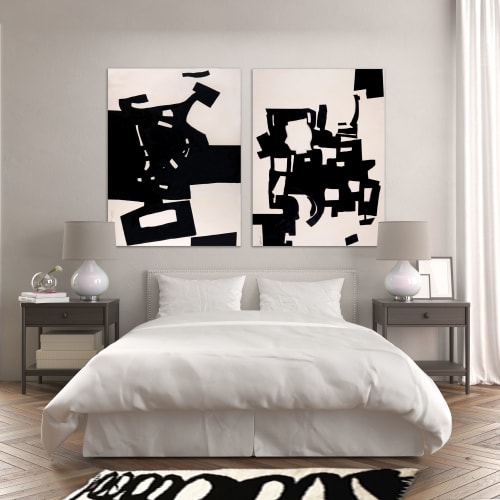 2 Paintings CHEEKY THING (left) + WHAT WAS SHE THINKING | Paintings by BLACK LINE CRAZY | Designed by artist Mary van de Wiel
