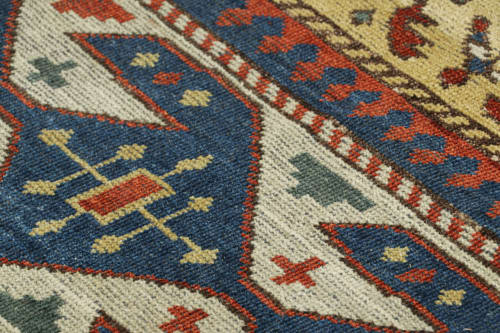 Rug & Kilim’s Caucasian Kuba Rug in Gold, Red and Blue | Rugs by Rug and Kilim