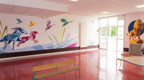 Origami Mural | Murals by Dave Baranes | Hôpitaux de Saint-Maurice in Saint-Maurice