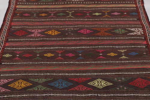 Vintage Persian Soumak Kilim, Deep Brown with Jewel Tone | Rugs by Rug and Kilim