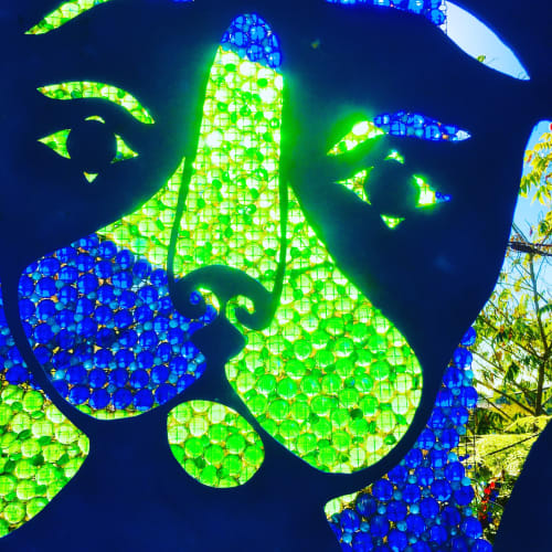Big Blue & Green Glowing Beagle | Public Mosaics by RandylandLA | Randyland in Los Angeles