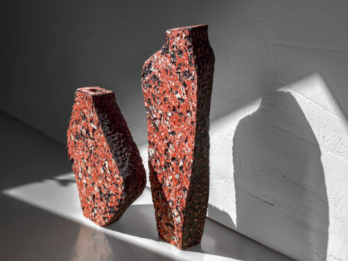 Red Stone Set Vase - Fragment Series in Bio Concrete | Vases & Vessels by Donatas Žukauskas