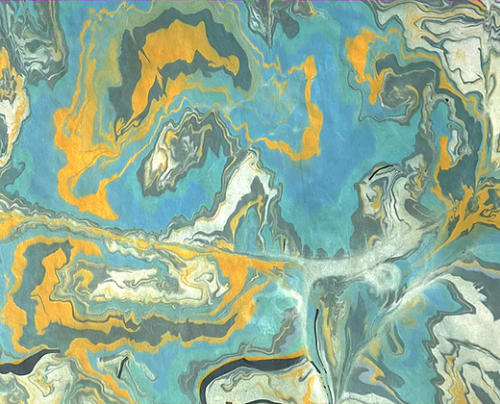 High Tide I  Japanese Marbling, Ink on Paper I Oak Frame | Mixed Media in Paintings by KMOK Art
