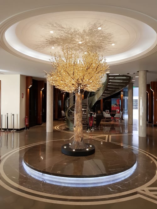 Olive tree sculpture by Valaes seen at Pomegranate Wellness Spa Hotel