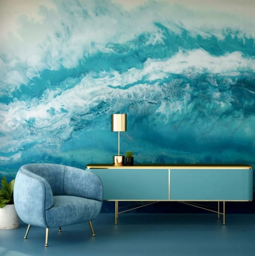 Blue Hawaiian Modern Ocean Wallpaper Mural | Wall Treatments by MELISSA RENEE fieryfordeepblue  Art & Design